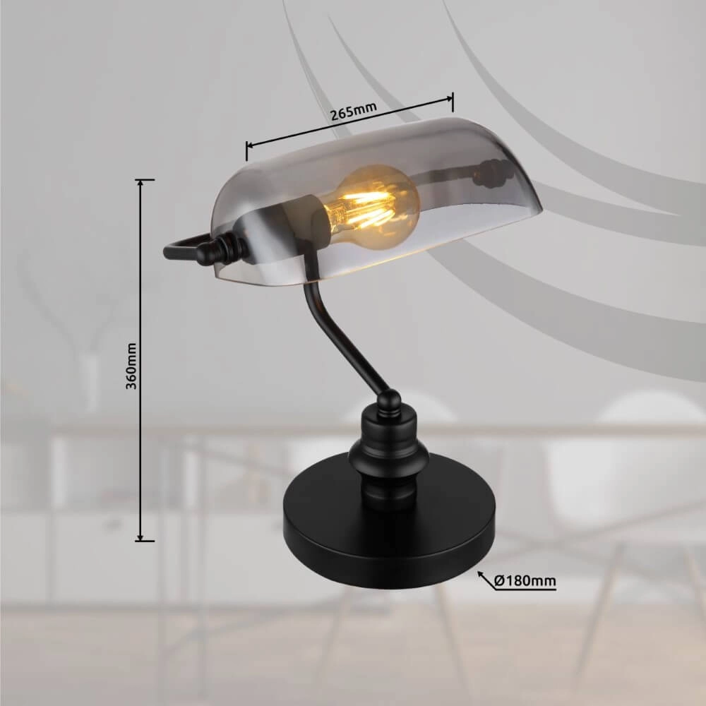Lampe de bureau noire Antique avec verre fumé Globo 9007371457779