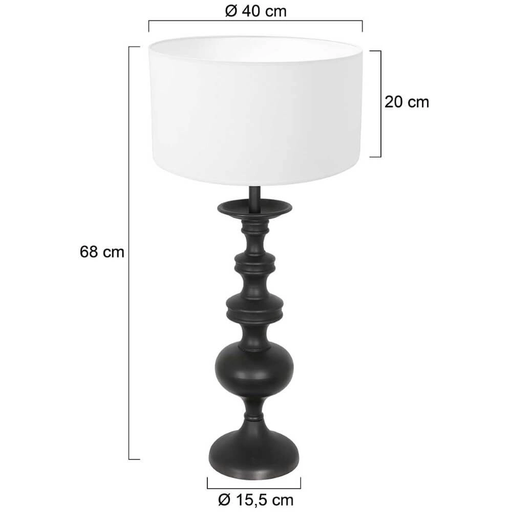 Lampe de table classique Lyons C avec abat-jour en chintz blanc Steinhauer 8712746166736