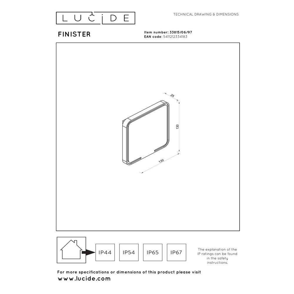 Lampe murale élégante Finister brun rouille carré Lucide 5411212334183