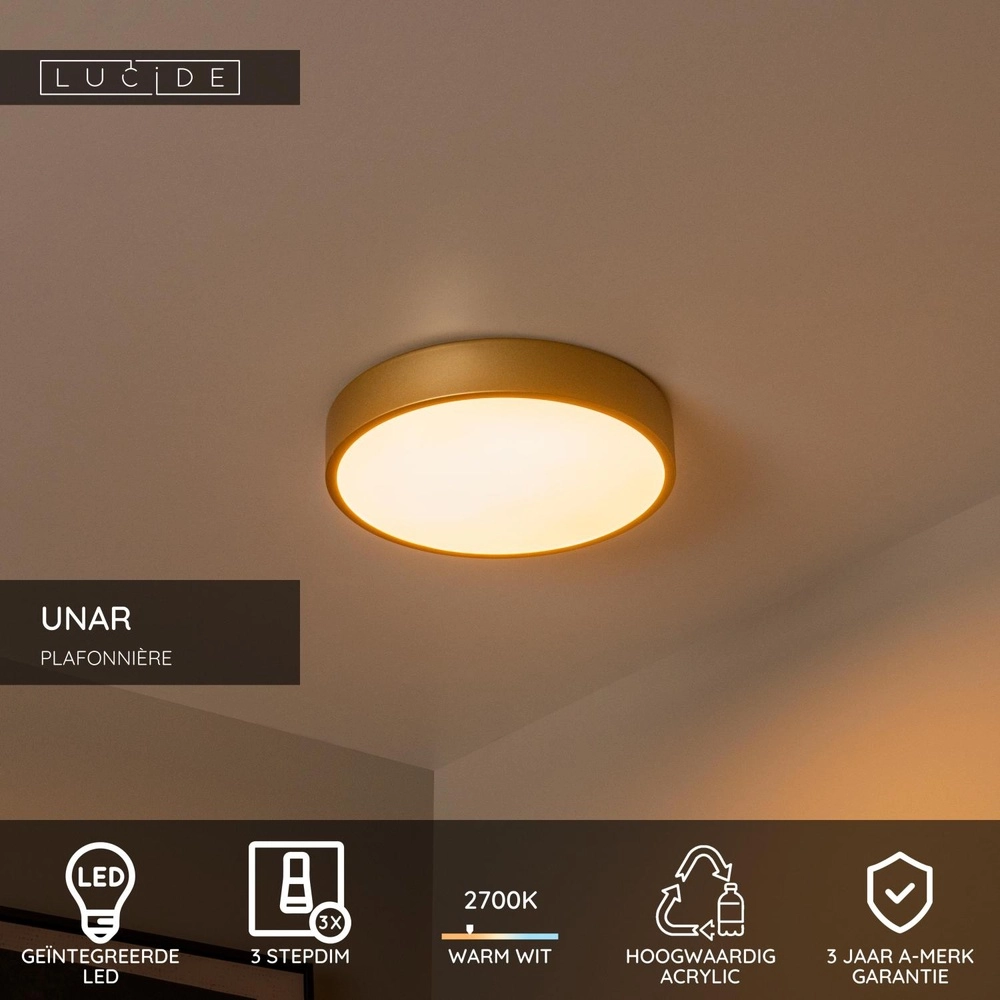 Éclairage de plafond Unar Ø 30cm - 2700K - or Lucide 5411212791863
