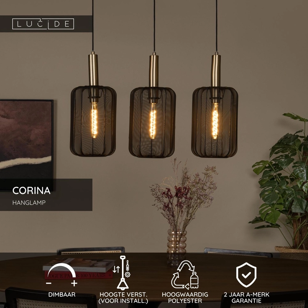 Lampe suspendue à 3 lampes Corina Noir Lucide 5411212032027