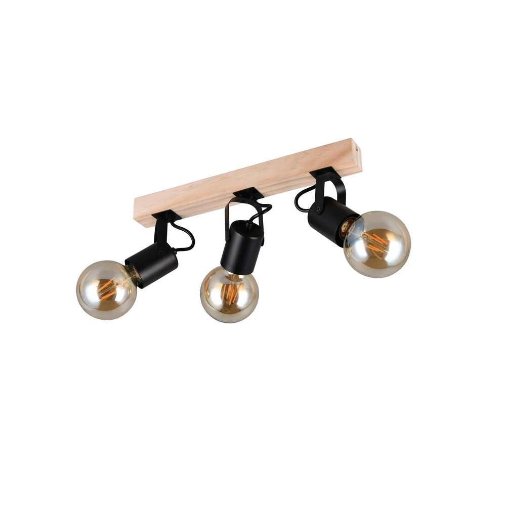 Lampe de plafond à 3 lampes Lynar noir avec bois Trio 4017807671995