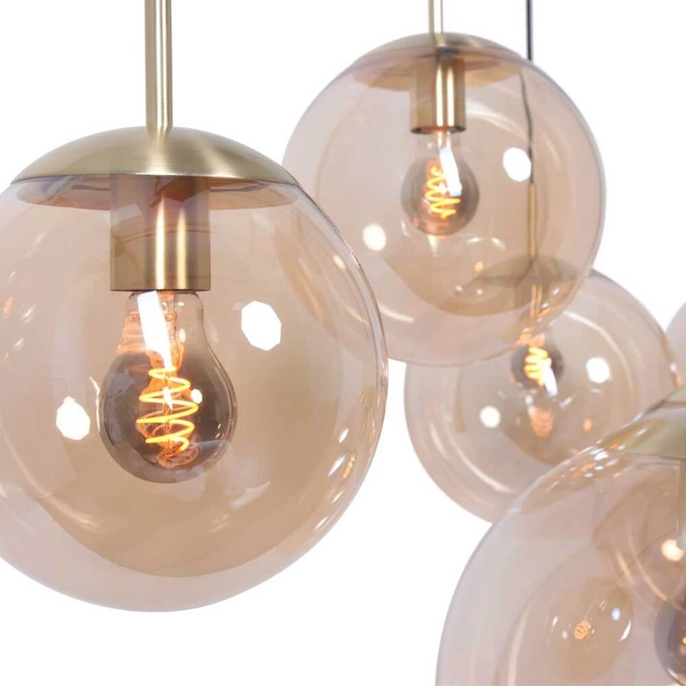 Lampe suspendue en verre à 6 lumières Bolique or avec verre ambré Steinhauer 8712746166415