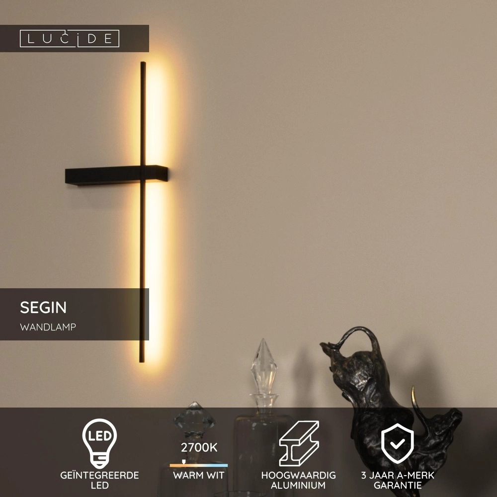 Lampe murale élégante Segin Noir 60 cm Lucide 5411212126900