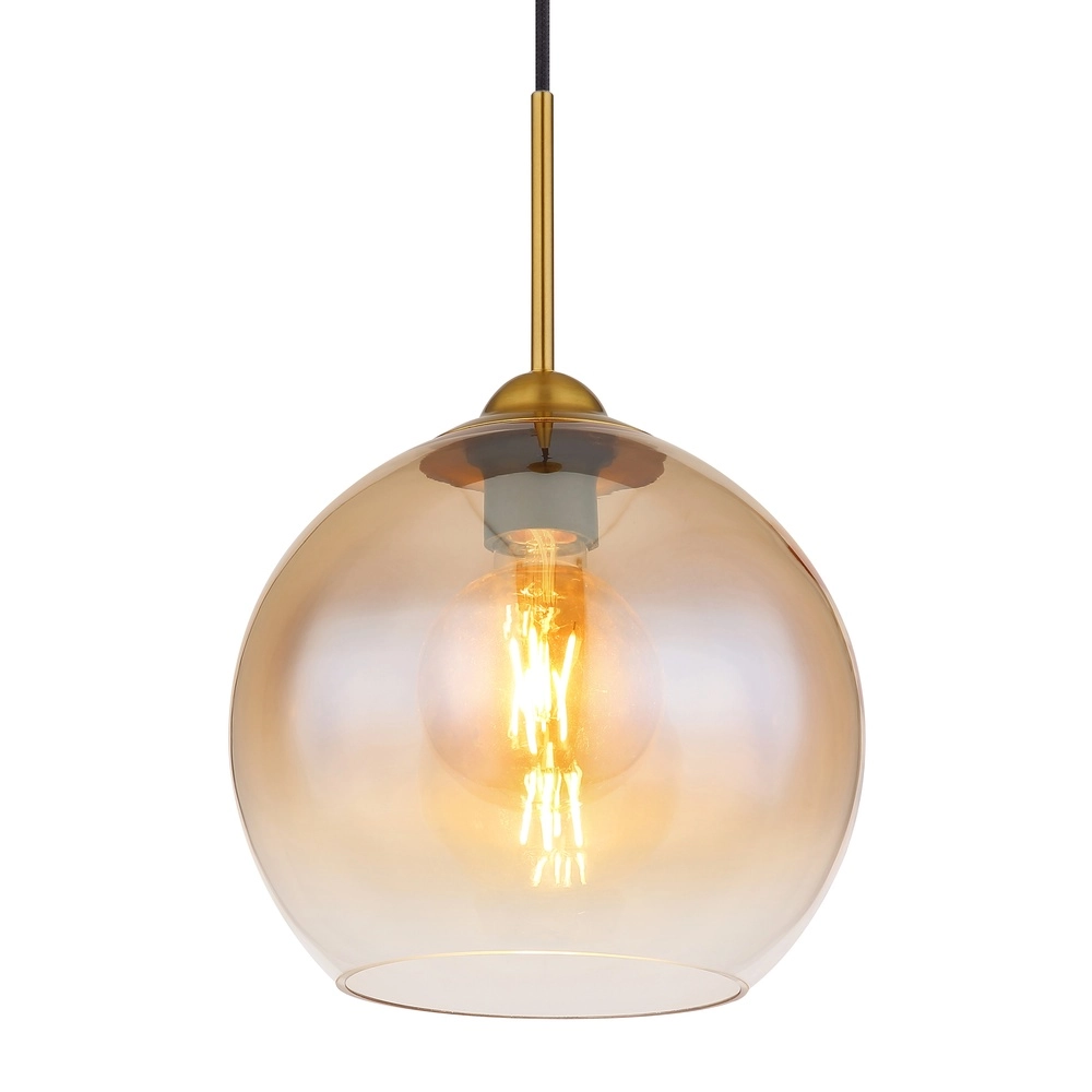 Lampe pendante dorée Jamessa seulement avec du verre ambré Globo 9007371441686