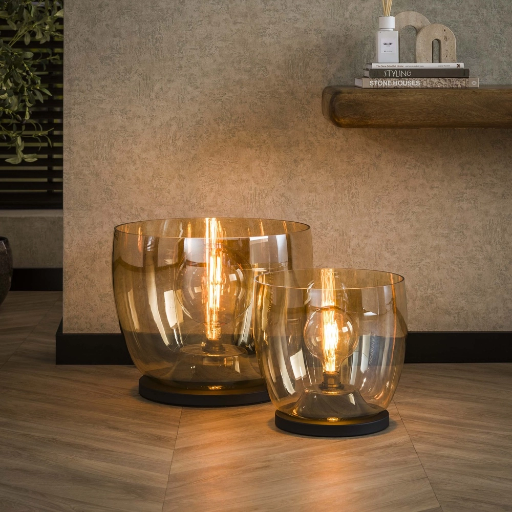 Lampe sur pied en verre ambré UP Ø 48cm - 41cm de hauteur Lyora 8716803512641