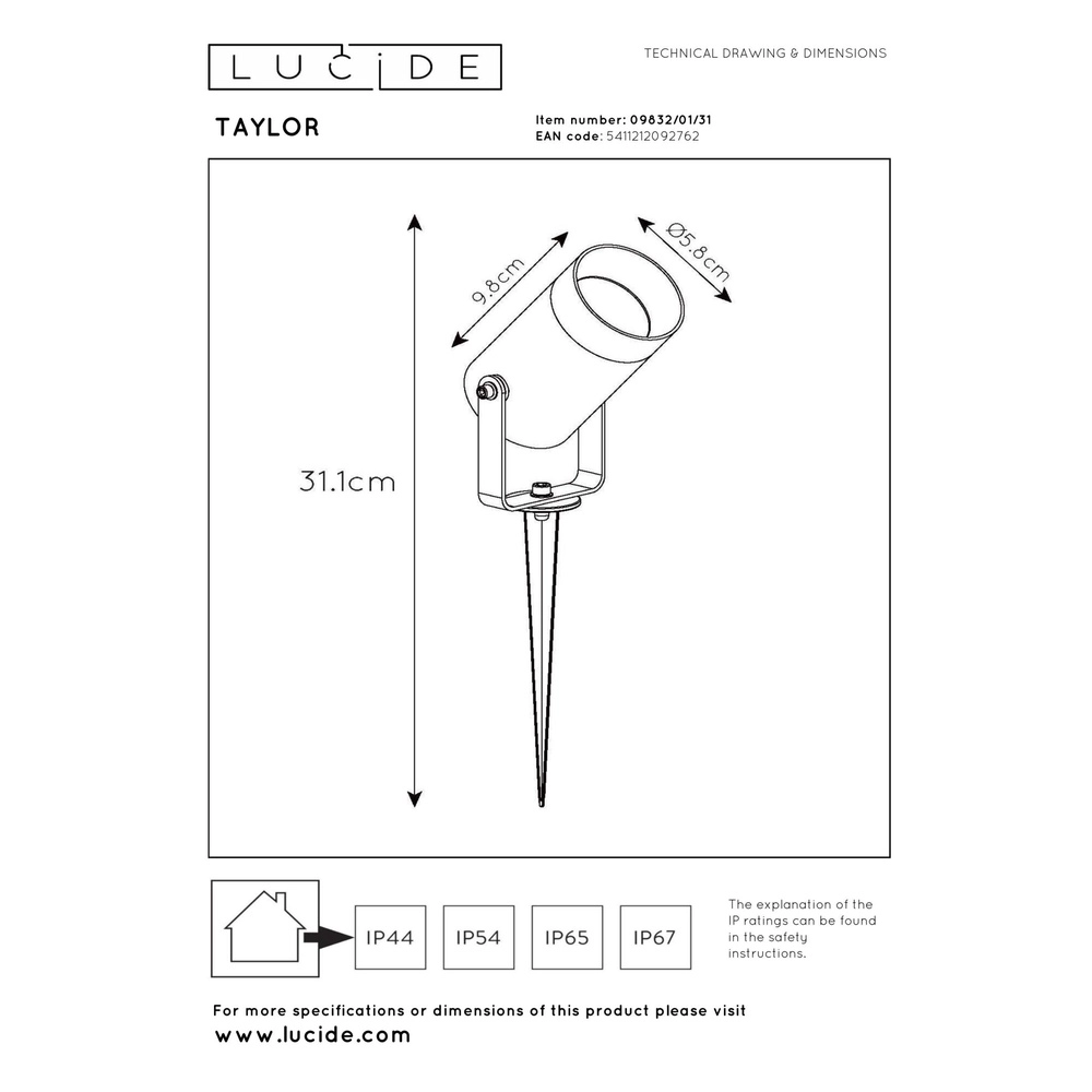 Tache de pointe Taylor IP65 blanc Lucide 5411212092762