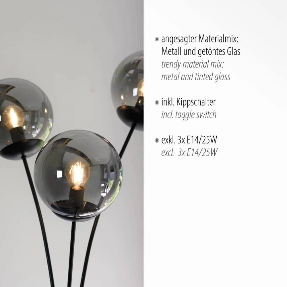 Lampadaire noir Big Widow 3 lumières Just Light 4043689988388