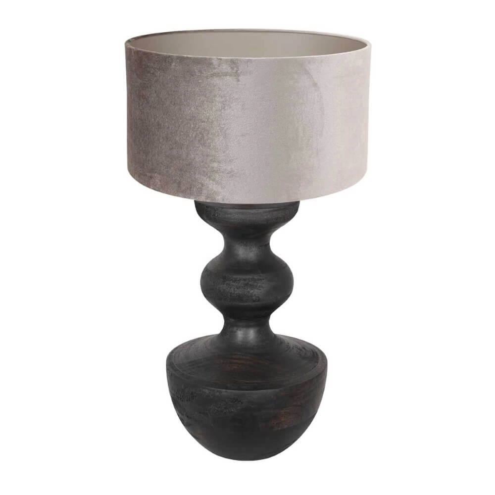 Lampe de table rurale Lyons S avec capuche en velours taupe