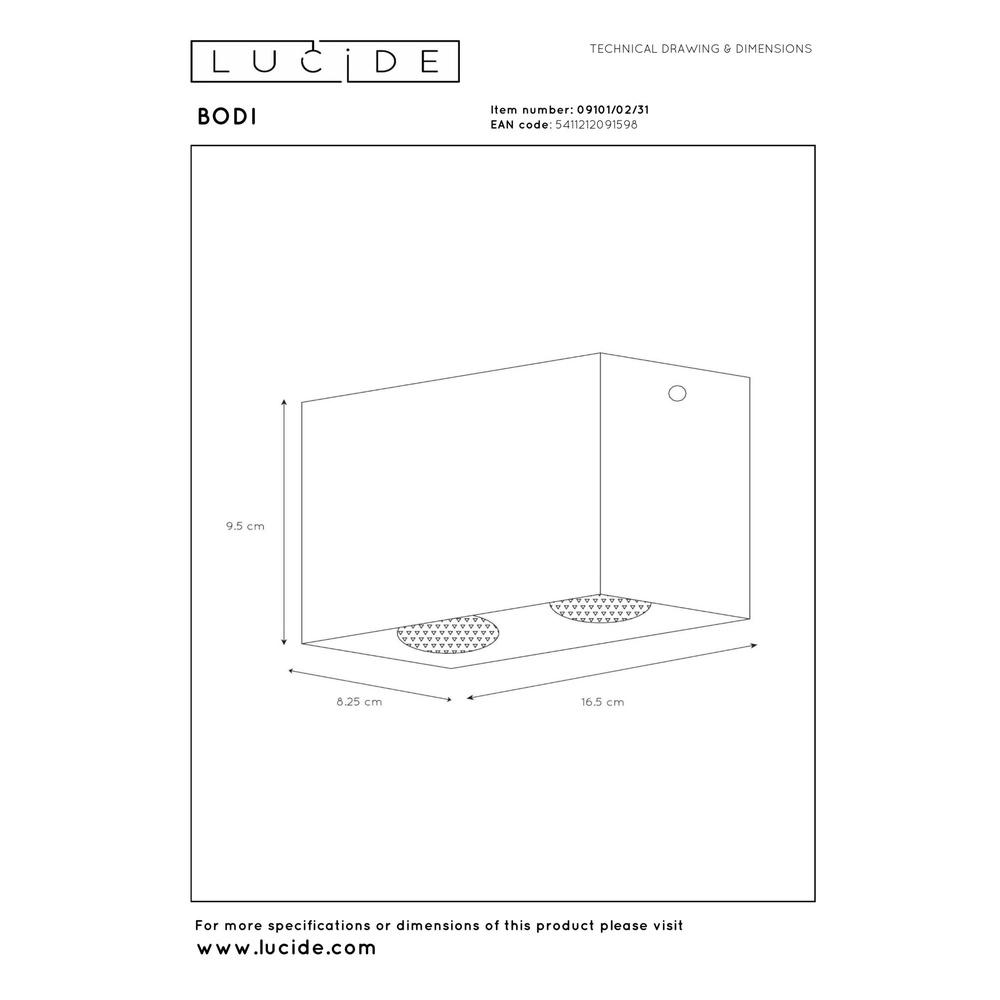 Projecteur de plafond Bodi Blanc à deux lumières Lucide 5411212091598