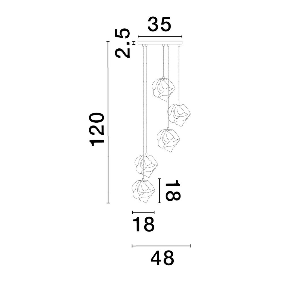 Suspension Odelle Or 5 pâles avec verre ambré Lyora 5212017434401