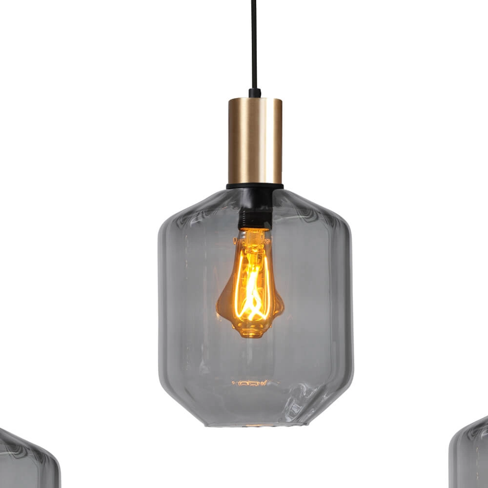 Lampe suspendue 5 lumières - dorée - Porto avec des verres à fumée Jagger Masterlight 8718121270296