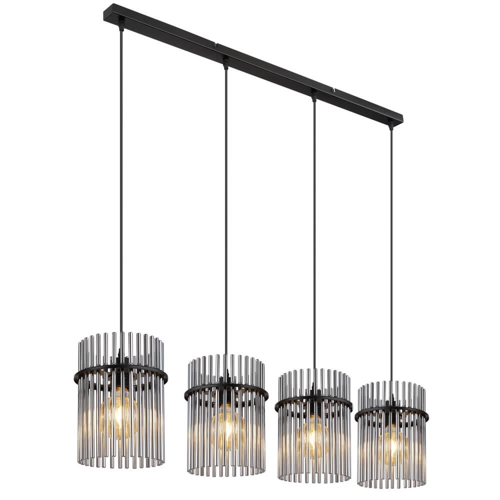 Suspension noire Gorley avec verre fumé 4 lumières Suspension noire Gorley avec verre fumé 4 lumières