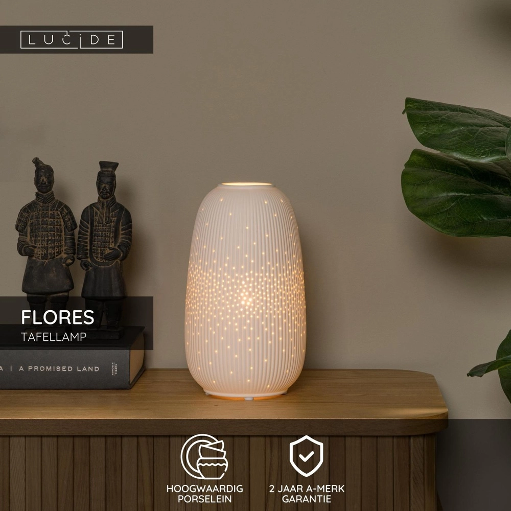 Lampe de table Flores Ø 14 cm de blanc Lucide 5411212134424