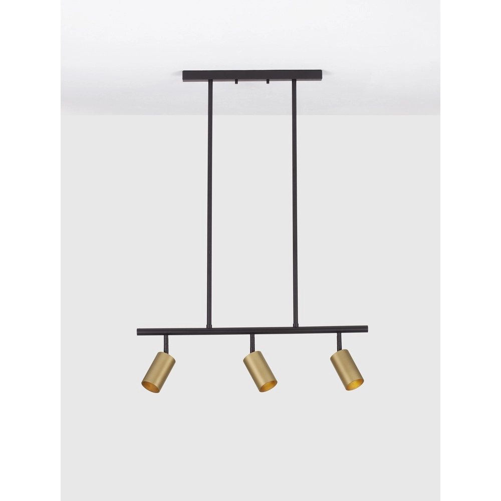 Suspension Pogno Noir 3 lumières avec droit doré Suspension Pogno Noir 3 lumières avec droit doré