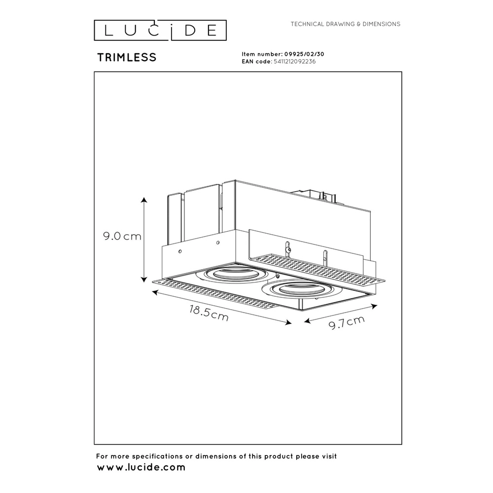 Projecteur encastré élégant Trimless Double Noir Lucide 5411212092236