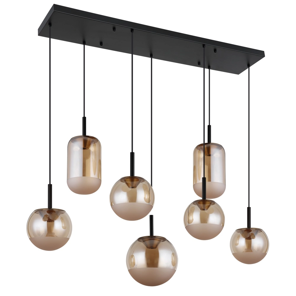 Lampe pendante de conception Severin 7 noirs clairs avec verre ambré Globo 9007371540945
