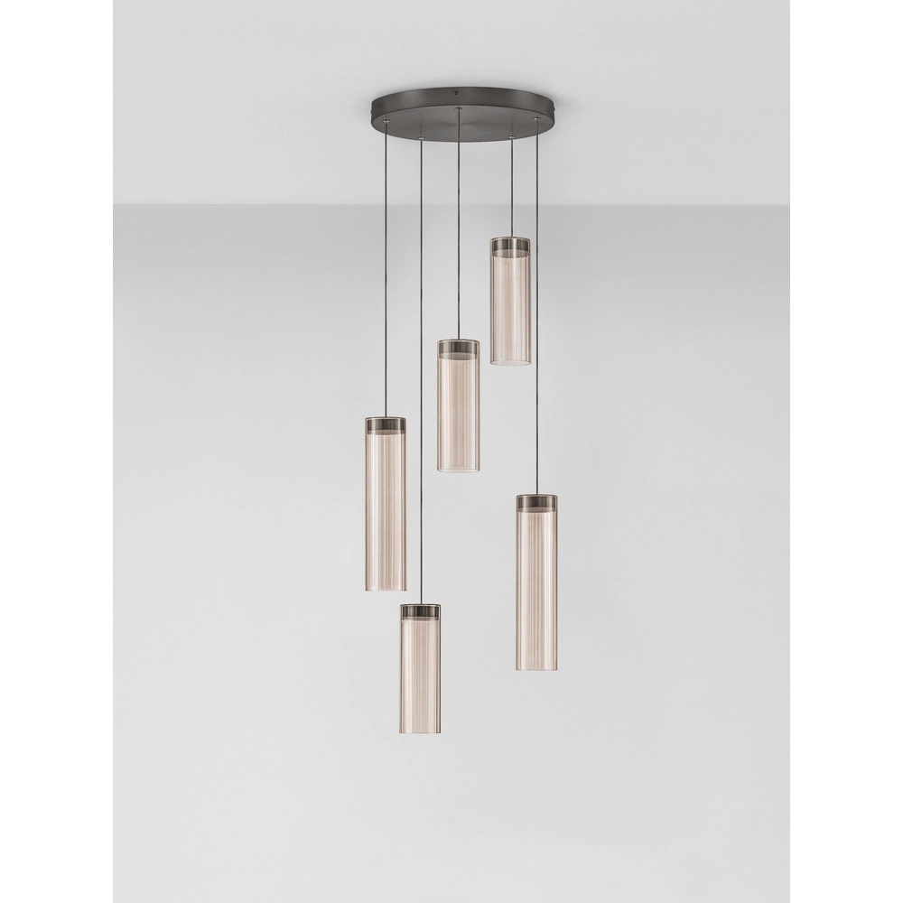Lampe pendante de conception Brielle Anthracite avec verre moka à 5 lumières Lyora 5212017495426