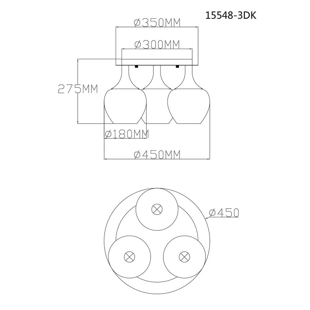 Plafonnier anthracite Maxy avec verre blanc 3 lumières Ø 45cm Globo 9007371447183