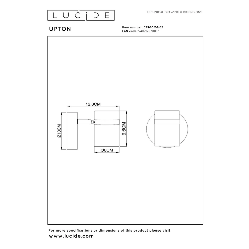 Projecteur de plafond Upton Noir simple Lucide 5411212570017