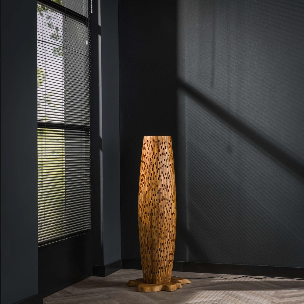 Lampe de sol en bois Bars Teck - 104 cm - Ø 40 cm Lyora 8716803512788