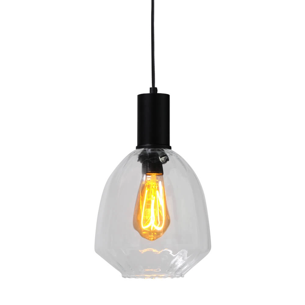 Lampe suspendue noire Porto avec verre clair Nicolette - Ø 20cm Lampe suspendue noire Porto avec verre clair Nicolette - Ø 20cm