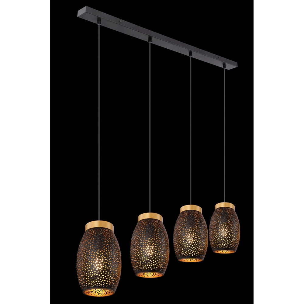 Lampe suspendue à 4 lumières Narri Noir avec or - petits trous Globo 9007371392667