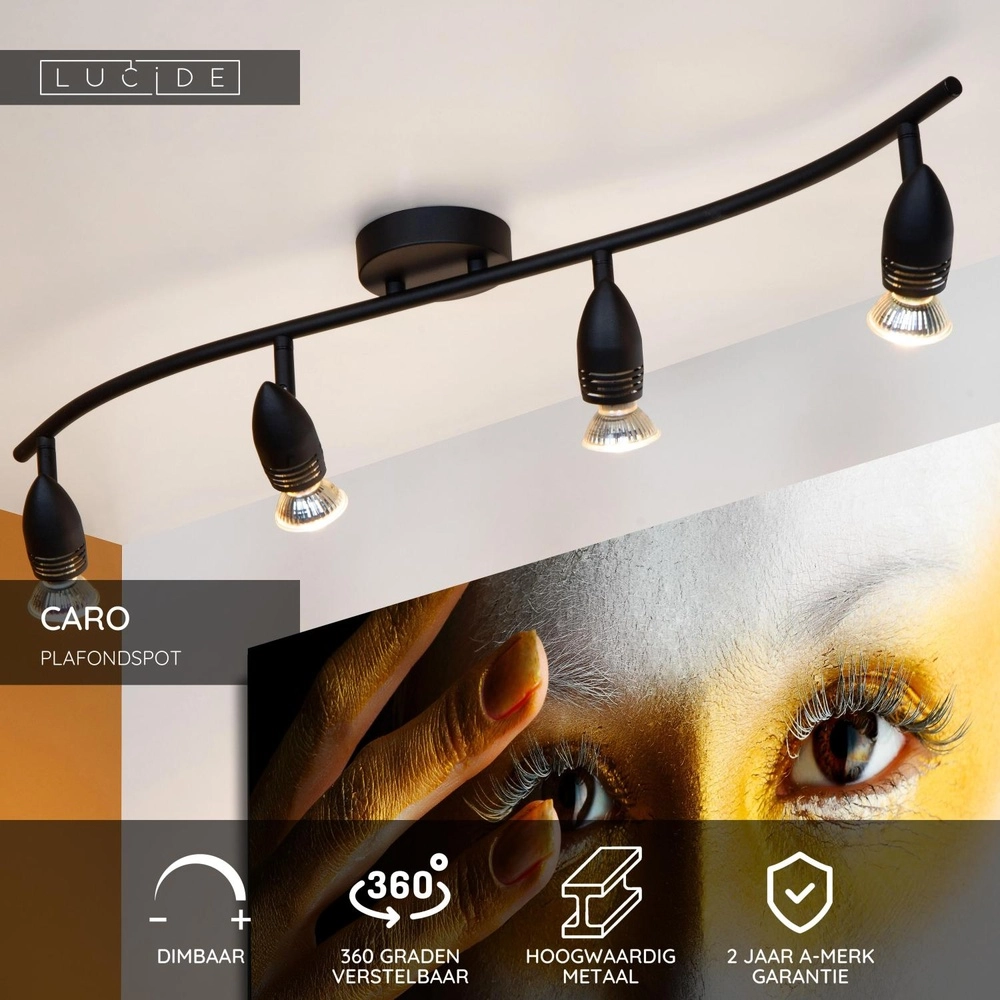 Projecteur de plafond Caro Noir à 4 lumières Lucide 5411212134257