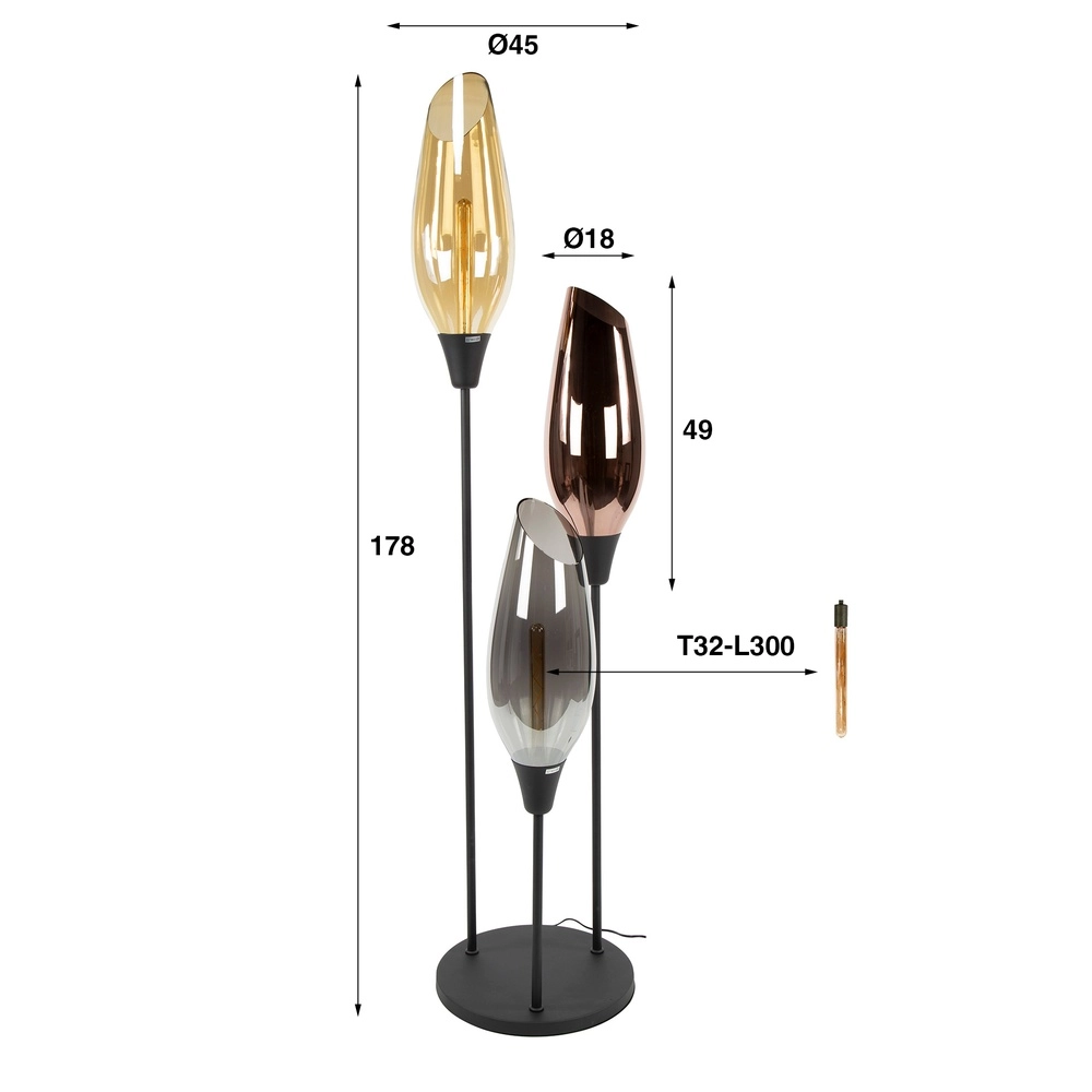 Lampe de pied en verre Cocoon 3x E27 - 168cm - verre XL Lyora 8716803511897