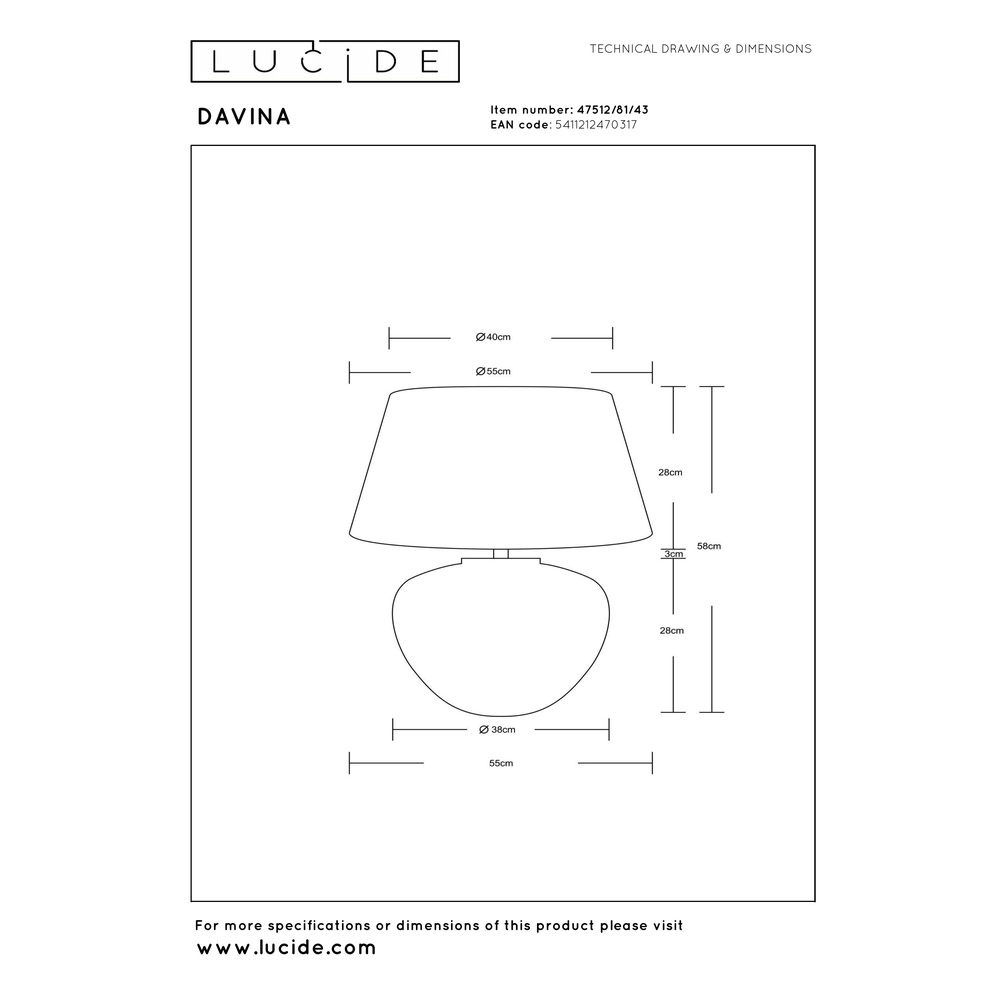 Lampe de table Davina Ø 55cm Lucide Vibes 5411212470317