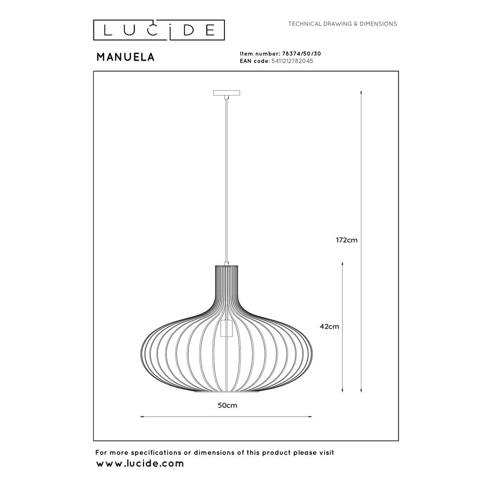 Lampe suspendue Manuela Ø 50 cm noir Lucide 5411212782045