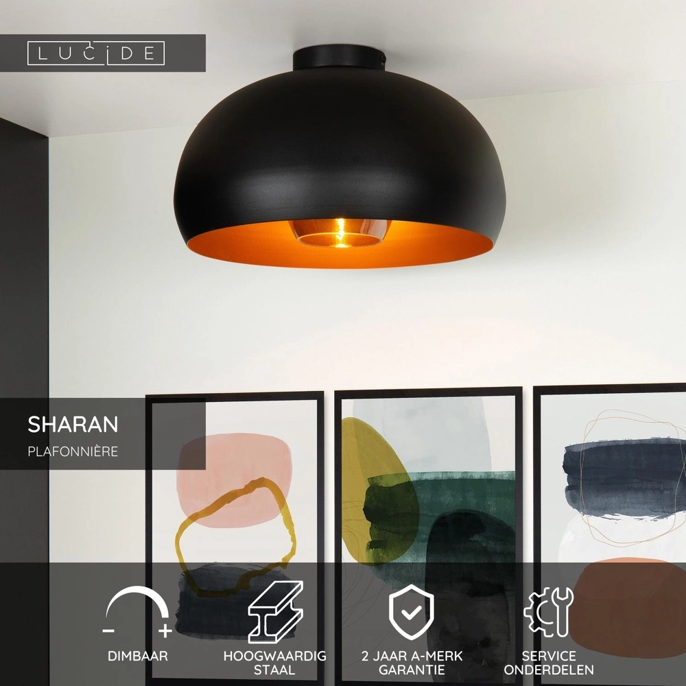 Lampe de plafond Sharan Ø 38cm noir Lucide 5411212302922
