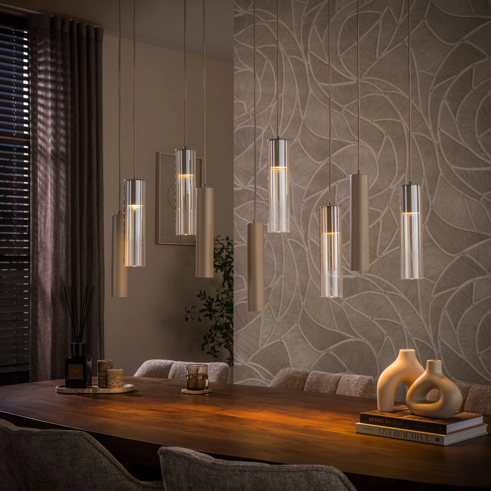 Lampe suspendue élégante Lungo 9 feux marron sable