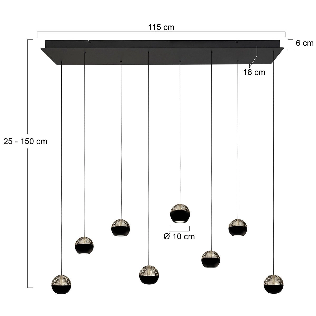 Lampe suspendue de table à manger 115 cm Belluno LED 8 voyants - Noir Steinhauer 8712746184020