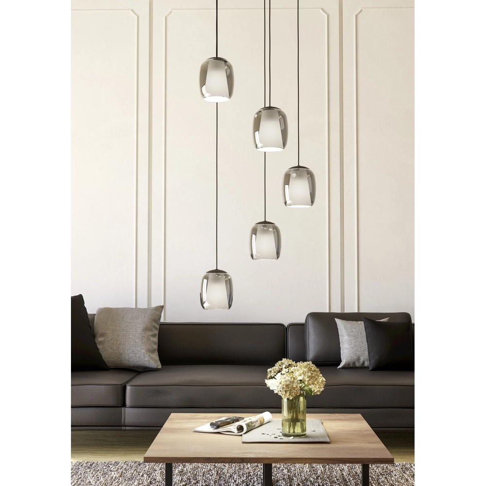 Lampe pendante de table à manger Ciampino 5L - verre dépoli fumé Eglo 9008606312733