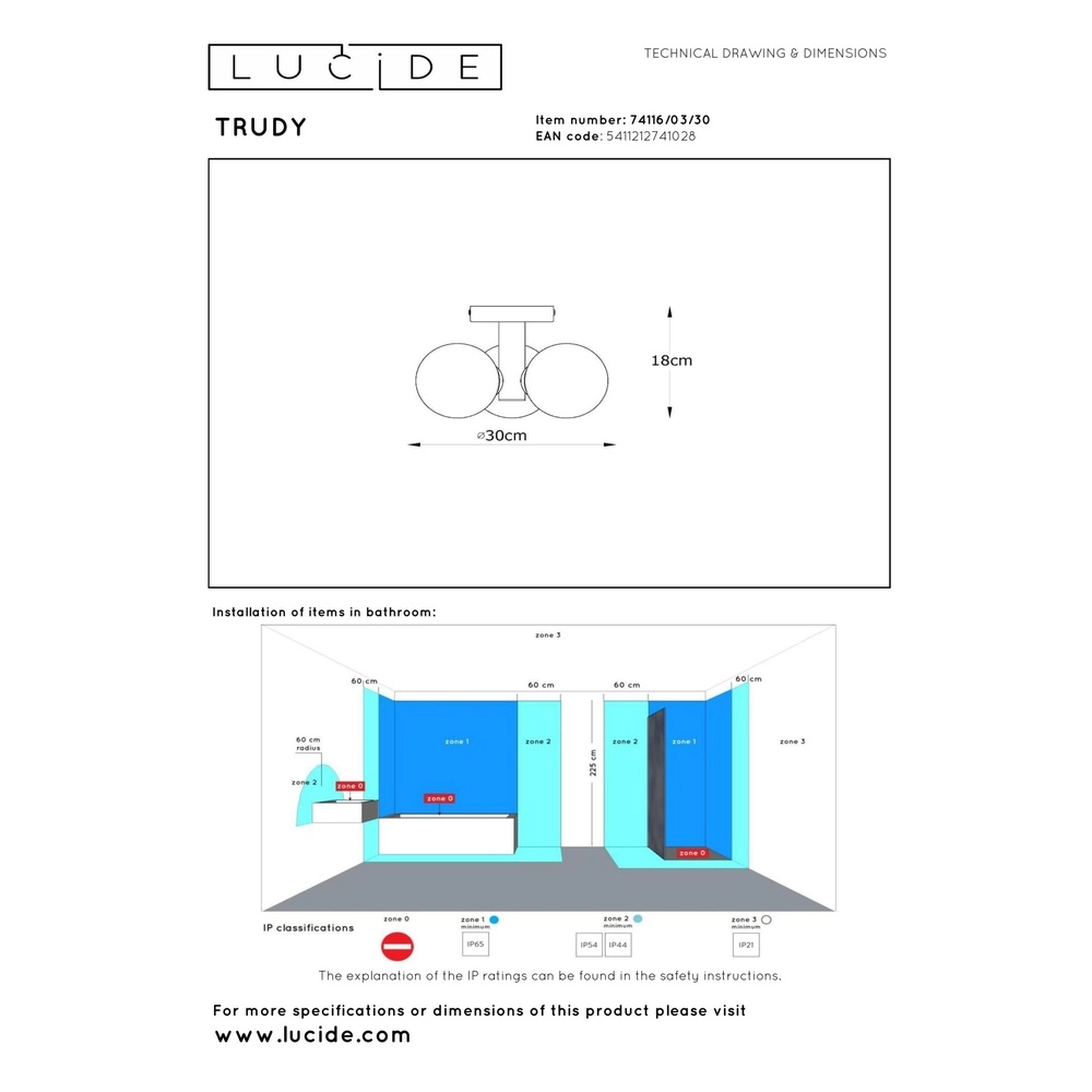Lampe de plafond Trudy 3 lumières noires Lucide 5411212741028