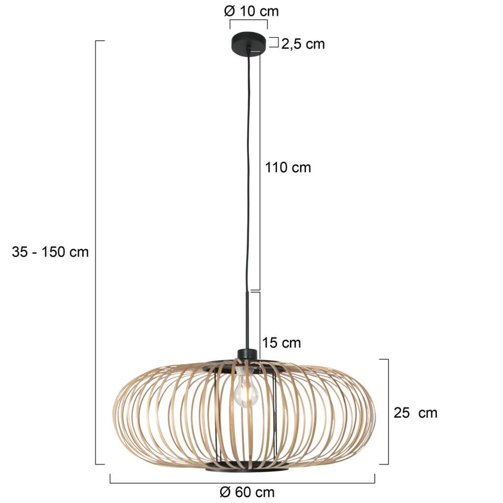 Lampe suspendue Silva avec une teinte en bambou Ø60 cm Steinhauer 8712746182743