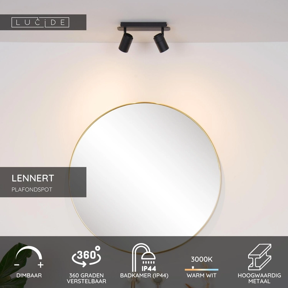 Projecteur de plafond Lennert 2-noir clair Lucide 5411212262684