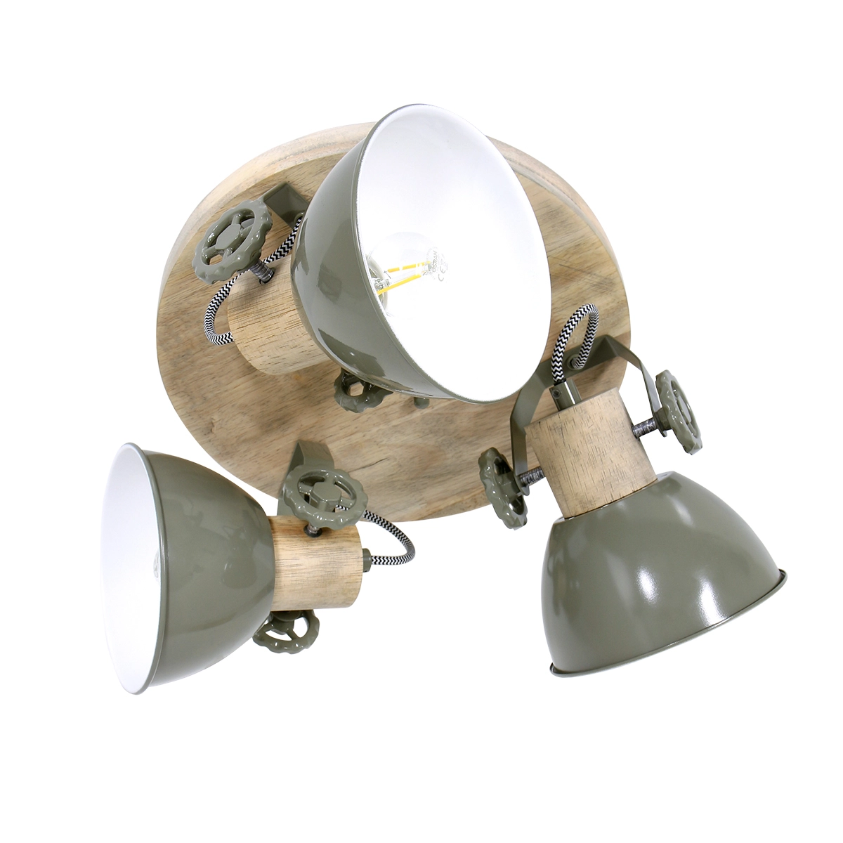 Plafonnier industriel Gearwood 3 lumières rétro vert avec bois Steinhauer 8712746135398