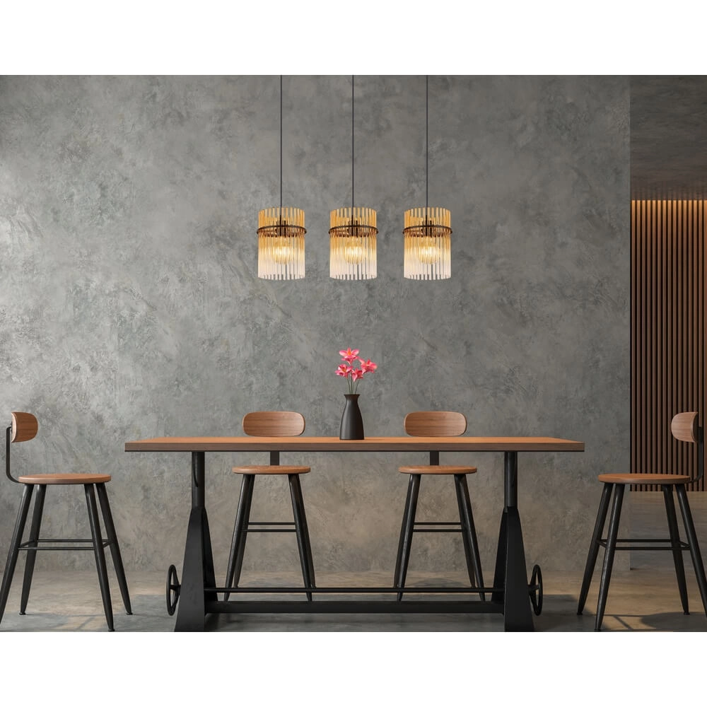 Suspension noire Gorley avec verre ambré 3 lumières Globo 9007371468997