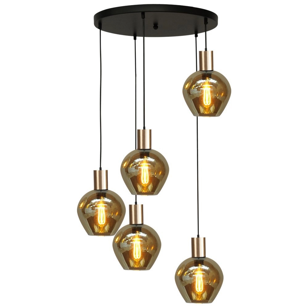 Lampe suspendue 5 lumières Bounty noir avec de l'or