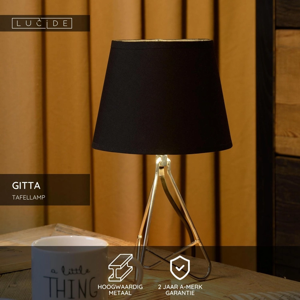 Lampe de table Gitta Chrome avec capuchon noir Lucide 5411212470072