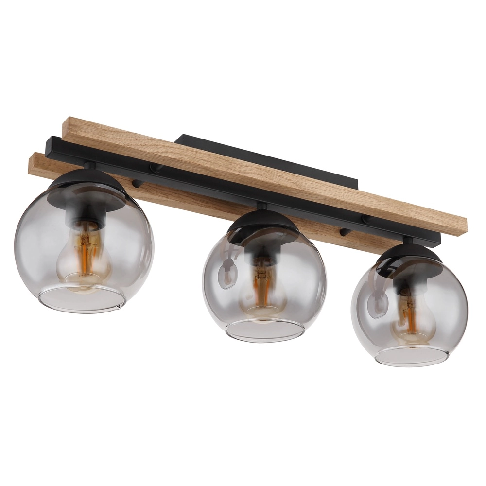 Lampe de plafond à 3 lumières Conni noir avec bois Globo 9007371448739