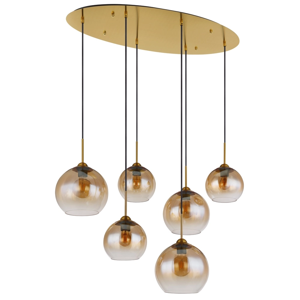 Lampe pendante dorée Jamessa 6 lumières avec verre ambré Globo 9007371435692