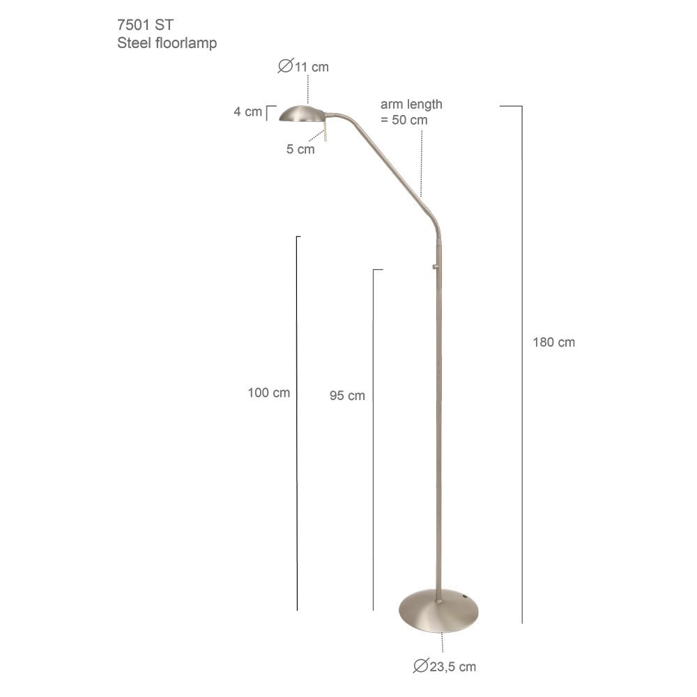 Lampadaire LED Mexlite 180cm - gris métallisé 2700K Steinhauer 8712746096378