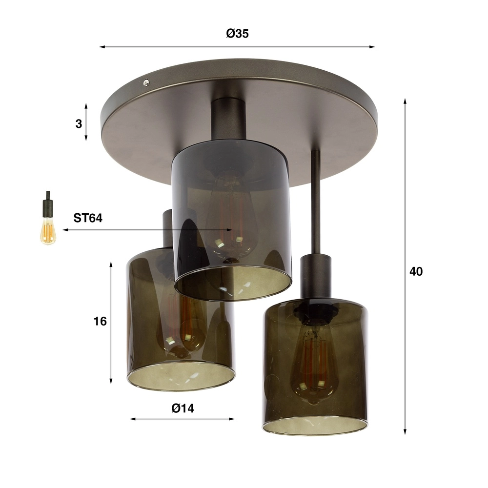 Lampe de plafond brun foncé Sepiora Ø 35cm - 3x E27 Lyora 8716803513419