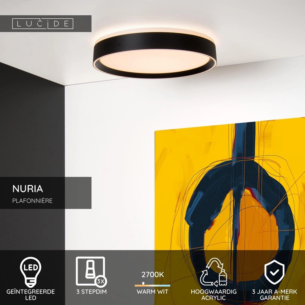 Éclairage de plafond Nuria Ø 30cm noir Lucide 5411212791757