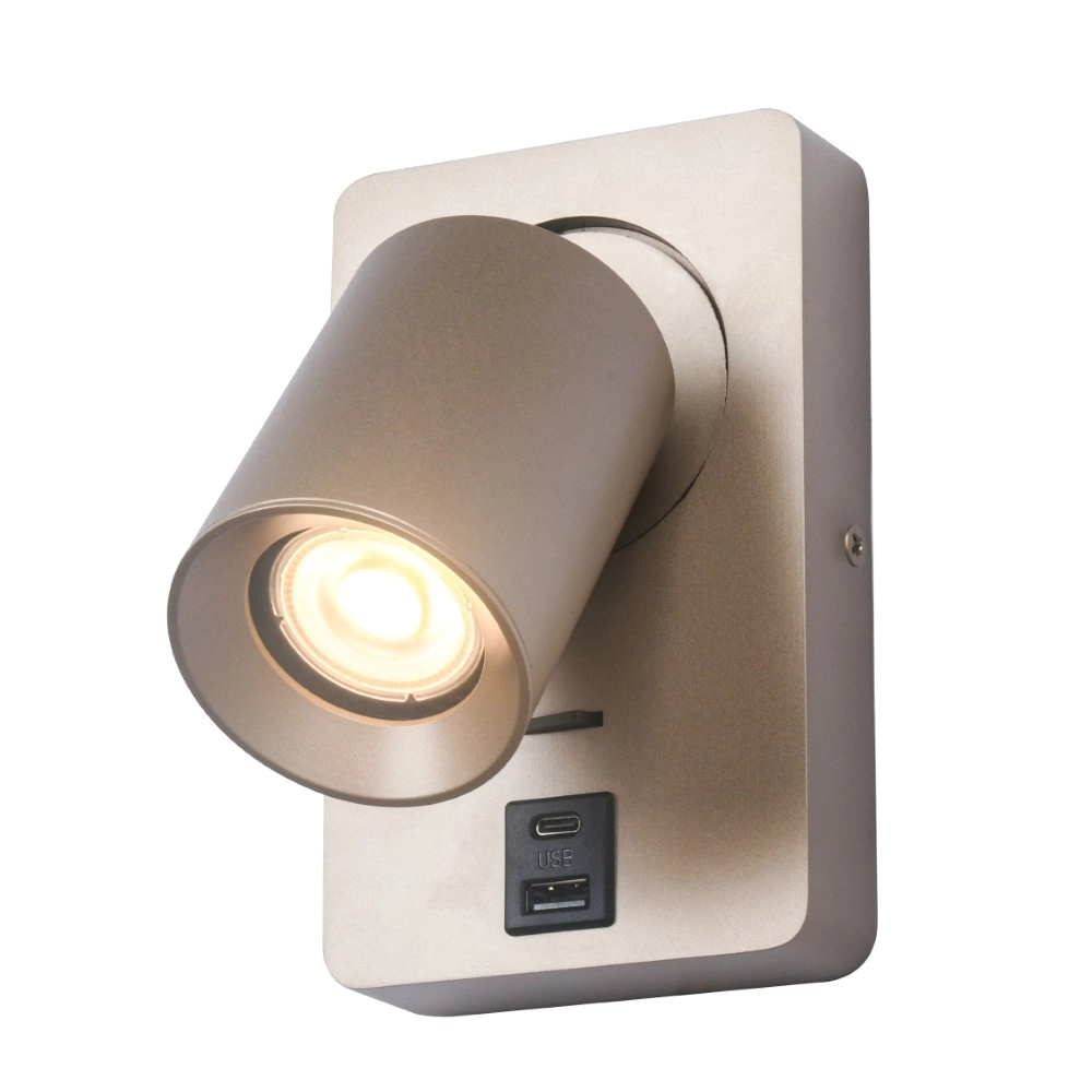 Lampe de chevet Megano USB champagne avec USB-A et USB-C