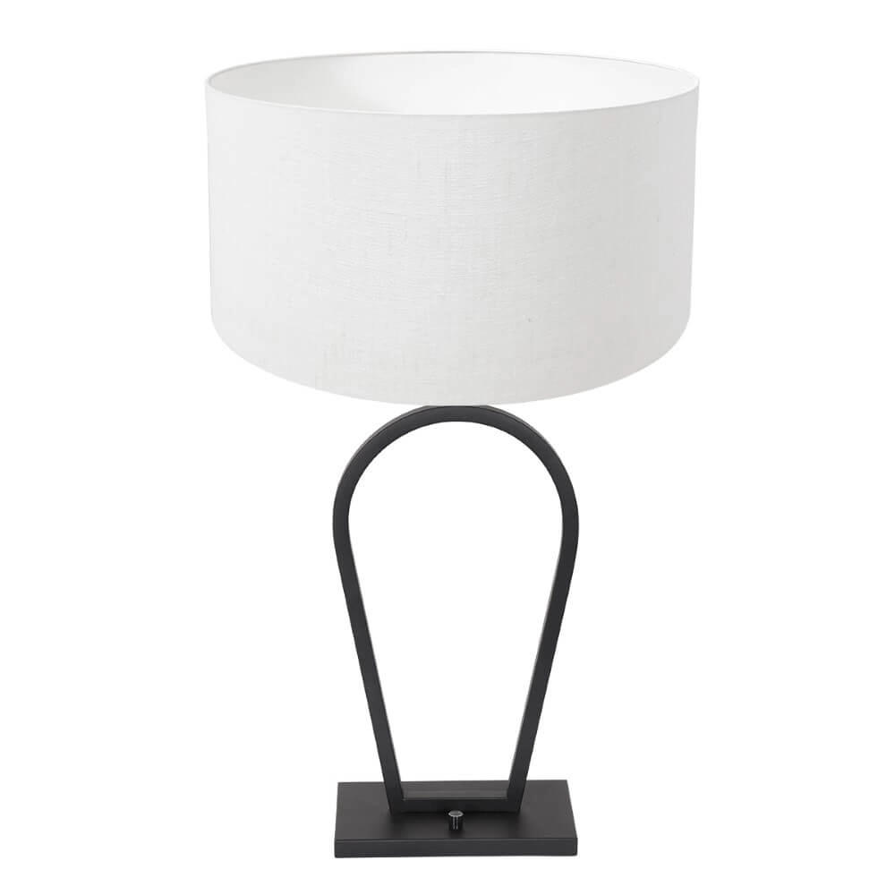 Lampe de table noire Stang avec abat-jour en lin blanc Lampe de table noire Stang avec abat-jour en lin blanc