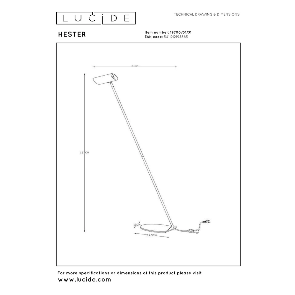 Lampe de lecture Hester Blanc Lucide 5411212193865